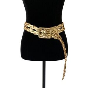 Hollister Womens Elegant Gold Braided Leather Belt Size M/L‎ 90s 80s Classic